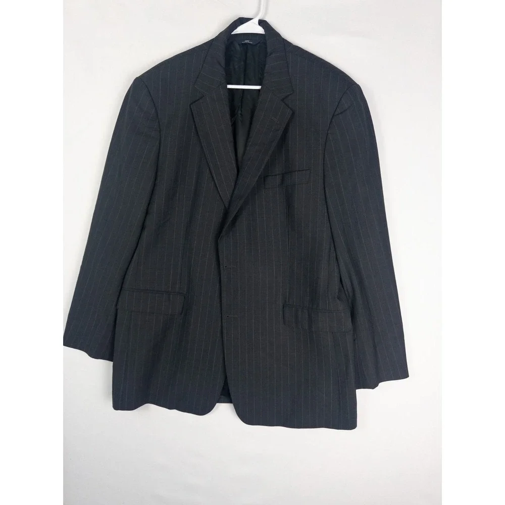 Brook Brothers 346 Blazer Mens 44L Gray Pin Striped Wool 2 Button Single Breaste